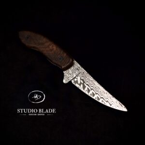 Hubert hunting knife in Damasteel made by Studio Blade custom knives.