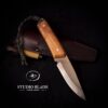 TRAPPER carbon steel bushcraft knife Olive wood handle and scandi grind